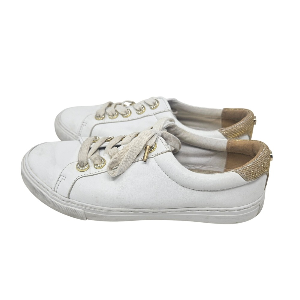 Lilly Pulitzer White Leather Gold Rhinestone Eyelet Low Top Sneakers Womens Sz 7 - Picture 2 of 11